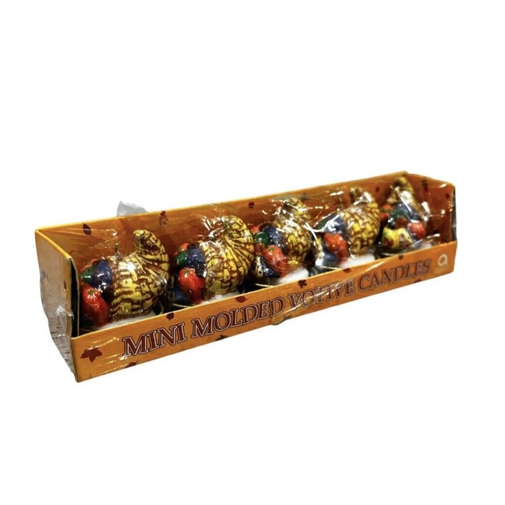 Set 5 Thanksgiving Candles Table Decor Cornucopia Mini New Old Stock